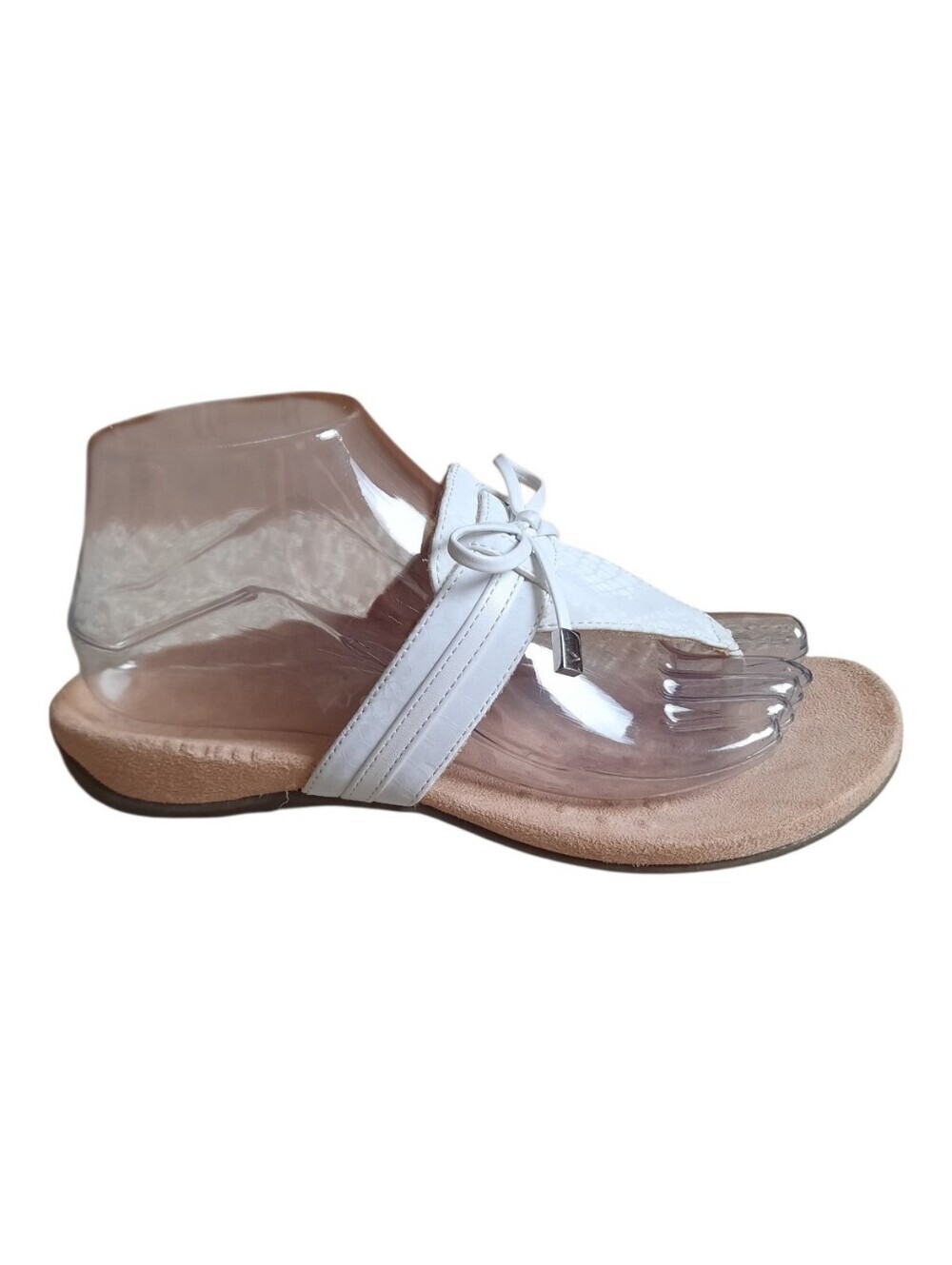 Vionic Amaya White Leather Bow Toe Post Thong Comfort Orthopedic Sandal Size 7